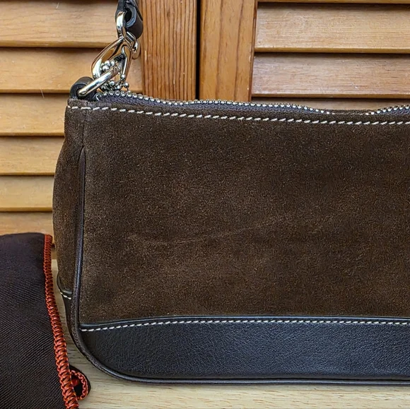 Vintage Coach Hampton Demi Baguette Brown Suede And Leather Shoulder Bag - Picture 5 of 16